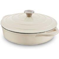 Tower BO800253CRM Shallow Cast Iron Casserole Pan with Durable Enamel Interior, 28cm, Camembert Cream