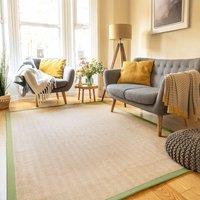 Kukoon Beige Natural Jute Herringbone Pattern Non Slip Green Border Rug | Size: 160 cm x 230 cm