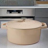 Cooks Professional Cast Iron Casserole Dish 26cm Oven Proof Enamelled Pan with Lid in Ivory