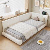 BTM Upholstered Bed with Side Rails & Dual Headboards in Beige | Size: Single