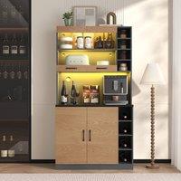 BTM Tall Kitchen Cabinet with LED Lighting & Adjustable Shelves in Natural