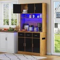 BTM Kitchen Tall Cabinet Pantry LED Charging Station Storage Cupboard in Black