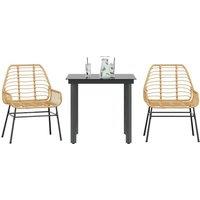 Berkfield Home 3 Piece Garden Dining Set Brown Poly Rattan Glass