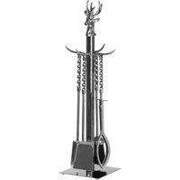 KDMD Hand Turned Stag Companion Set in Polished Nickel - Luxury Decor in Silver