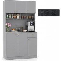 Costway 180cm Tall Kitchen Cupboard Buffet Pantry Storage Cabinet w/USB Ports in Grey
