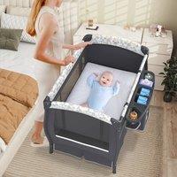 CASART 5 in 1 Portable Pack & Play Baby Nursery Center w/Bassinet &Travel Bag | Size: Cot Bed