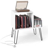 Gymax Turntable Stand Record Player Stand With Power Outlet Display Shelf in White