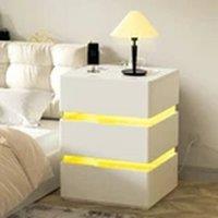 EONLION LED Nightstand Bedside Table with 3 Drawers & Charging Station in White