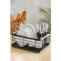 Living and Home Kitchen Metal Dish Drainer Rack Organizer Sink with Removable Drip Tray in Black