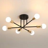 Pheashine Gold Metal 52cm 6-Light Adjustable Industrial Chandelier with Arms E27 in Black