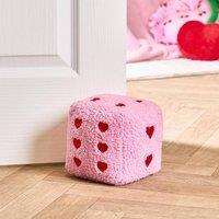 OHS Dice Weighted Teddy Fleece Decorative Doorstop in Pink