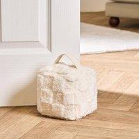 OHS Checkerboard Weighted Fluffy Fleece Decorative Doorstop in Cream
