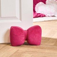 OHS Bow Shaped Weighted Matte Velvet Decorative Doorstop in Bright Pink