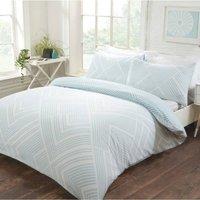 Smart Living Luxury Striped Geometric Reversible Duvet Cover With Pillowcases in Duck Egg Blue | Size: Double