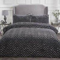 Smart Living Luxury Chevron Airblown Faux Fur Duvet Cover with Pillowcases in Charcoal | Size: Single