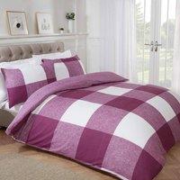 Smart Living Luxury Gingham Check Plain Reversible Duvet Cover With Pillowcases in Plum | Size: Double
