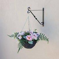 Primrose Artificial Peonies Hydrangeas Hanging Arrangement Wicker Basket 32cm in Dark Brown