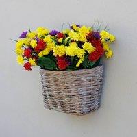 Primrose Artificial Wildflower Wall Floral Arrangement in Wicker Basket 32cm in Grey