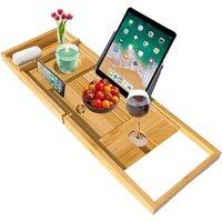 MANTRARAJ Bamboo Bath Caddy Bath Tray with Extending Sides Wood Bathtub Rack in Brown