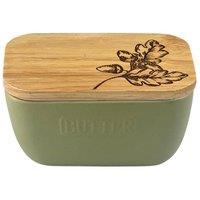 Selbrae House Autumn Acorns Sage Green Butter Dish in Light Green