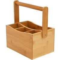 MANTRARAJ 4 Compartment Bamboo Kitchen Cutlery Organiser Caddy Utensil Holder in Brown