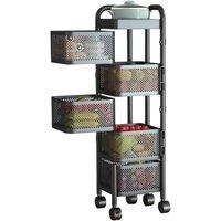 Hygrad Built to Survive 5 Tier Square Rotating Trolley Cart Storage Basket Shelf With Wheels in Black