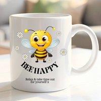 Aye Do Gifts Personalised Bee Happy Mug | Gift for Friend, Sister in White