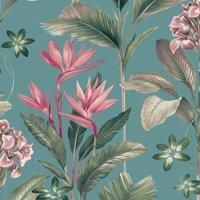 Belgravia Oliana Floral Wallpaper in Teal