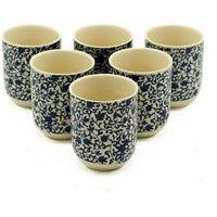 KDMD Herbal Tea Cups Set - Blue Pattern, Handleless, 6 Pcs for Tea Lovers