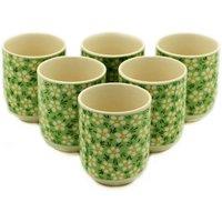 KDMD Herbal Tea Cups Set - Green Daisy, 6 Petite Handleless Cups