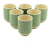 KDMD Herbal Tea Cups Set - Green Mosaic, 6 Petite Handleless Tea Mugs