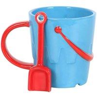KDMD Seaside Bucket Shaped Ceramic Mug with Spade Spoon - Blue & Playful