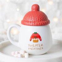KDMD Sweater Weather Lidded Mug - Cozy Christmas Hot Chocolate Cup in White
