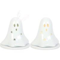 KDMD Ceramic Ghost Tealight & Incense Cone Holder - Spooky Halloween Decor in White