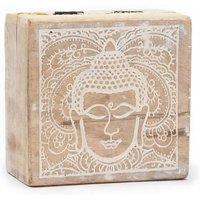 KDMD Small Square Box 10x10x4.2cm - Buddha Face Whitewash in Brown | Size: 10x10x4.2 cm