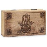 KDMD Med Square Box 17x10x4.2cm - Hamsa Black Engraved in Brown | Size: 17x10x4.2 cm