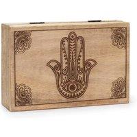 KDMD Elegant Black Hamsa Engraved Rectangle Storage Box 21.5x14x6.3cm in Beige | Size: 21.5x14x6.3 cm