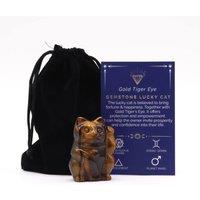 KDMD Gold Tiger Eye Lucky Cat Figurine for Prosperity & Decor