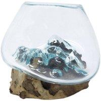 KDMD Molten Glass on Wood Bowl - Handmade Bali Art Decor in Clear