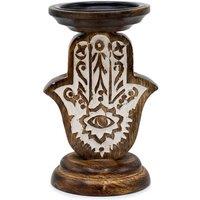 KDMD Mango Wood Hamsa Candle Stand - Small, Durable, Hand-Carved Decor in Brown