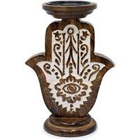 KDMD Elegant Mango Wood Hamsa Candle Stand - Large, Durable & Unique in Brown