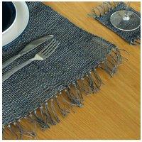 KDMD Seagrass Fringe Placemat - Charcoal Handwoven Natural Table Decor