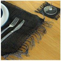 KDMD Seagrass Fringe Natural Placemat - Black - Handcrafted Dining Decor