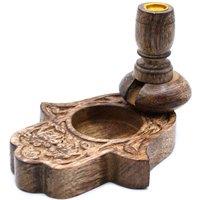KDMD Sm Mango Wood Hamsa Backflow Incense Burner for Meditation & Decor in Brown