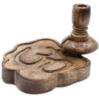 KDMD Sm Mango Wood Backflow Burner with Ohm Design for Meditation & Decor in Brown