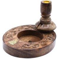 KDMD Sm Mango Wood Backflow Burner with Brass Buddha-Calming Incense Decor in Brown