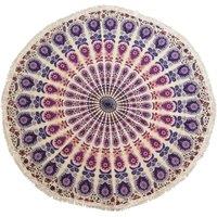 KDMD Peacock Purples Mandala Roundie - 130cm Cotton Wall & Decor Art in Purple | Size: Medium