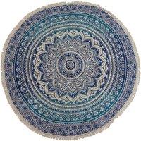 KDMD Blue Mandala Roundie Cotton Wall Decor - 130cm, Boho & Meditation Mat | Size: Medium
