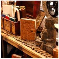 KDMD Leather Embossed Notebook - Tan Floral Pattern, 17.8x12.7cm | Size: 17.8x12.7 cm