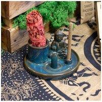 KDMD Ceramic Blue Buddha Incense Plate with Holders - Meditation & Decor